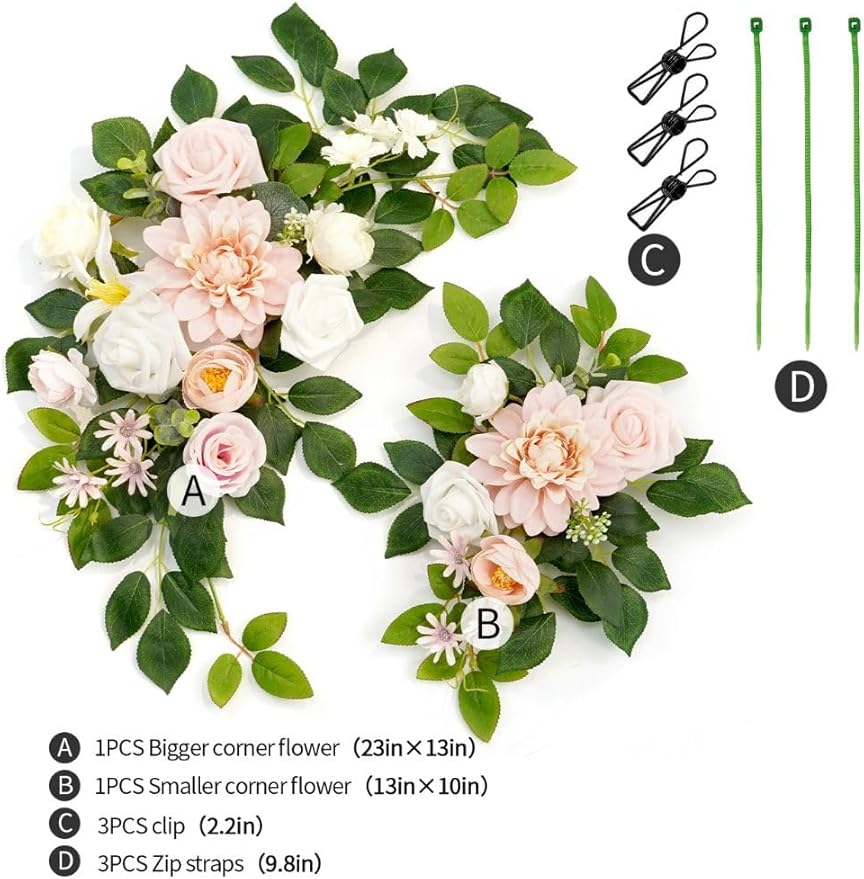 Wedding Decor (Pack of 2) Welcome Sign Flower Backdrop Garland for Ceremony Reception Wall Easel Home Decoration Entryway Faux Outdoor Board Head Table Decor (Blush)