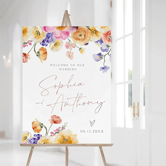Floral Wedding Welcome Sign, Wildflower To Our Wedding Sign