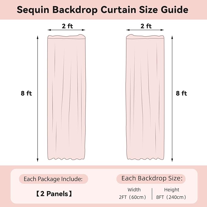 Sugargirl Pink Sequin Backdrop Curtain 2 Panels 2FTx8FT Glitter Pink Background Drapes Sparkle Photography Backdrop for Party Wedding Birthday Wall Decoration