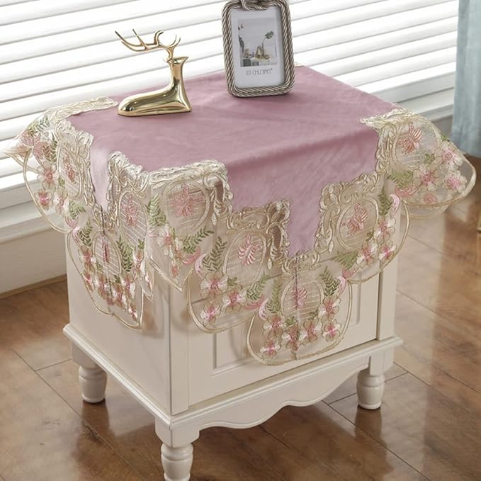 vctops Damask Lace Patchwork Tablecloth Luxury Square Small Table Cover Elegant Floral Embroidered Lace Table Cloth for Party Kitchen Dinning Picnic Decoration (Type P,32"x32")