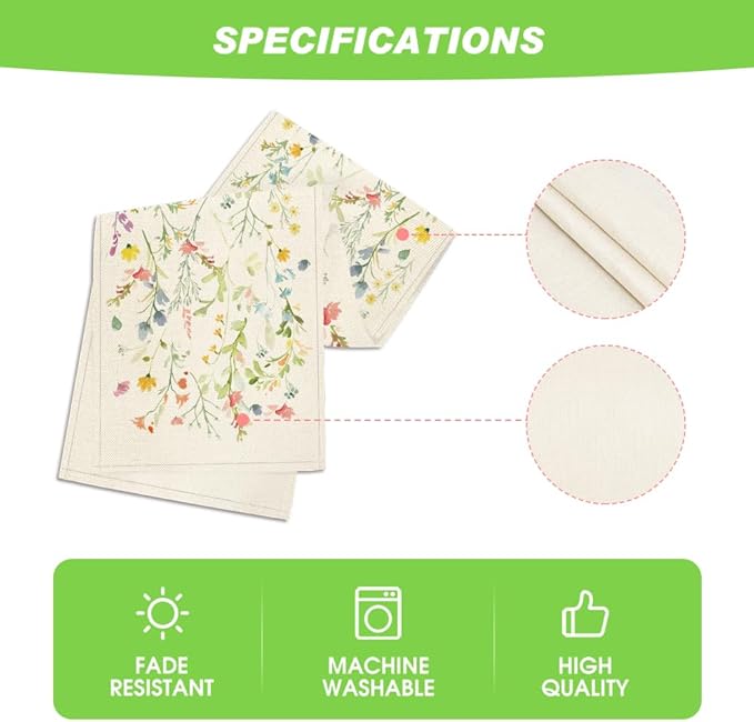 Artoid Mode Wildflowers Bloom Flowers Spring Table Runner, Seasonal Summer Floral Kitchen Dining Table Decoration for Home Party Decor 13x48 Inch