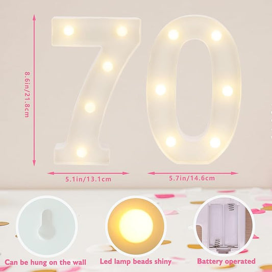 Decorative Led Light Up Numbers, 70th Birthday Decorations, Warm White Led Numbers Lights, Lighted Marquee Number Sign for Sweet 70th Party Decor