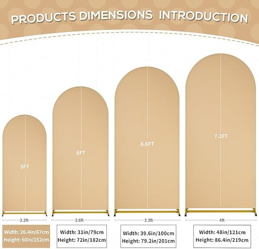 SoarDream Arch Backdrop Cover Khaki Spandex Fitted 5FT Wedding Arch Covers Balloon Round Top Chiara Arch Backdrop Fabric for Bridal Shower Wedding Birthday Party Stage Decoations