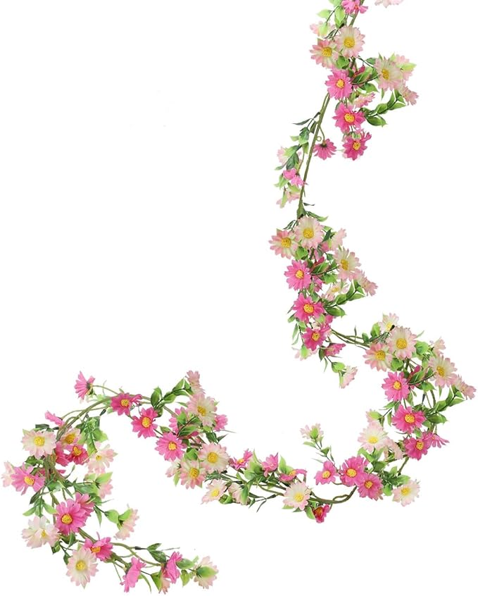 Silk Flower Garland Pink Wildflower Garland with Artificial Sunflower Daisy 6.5Ft Fake Hanging Vines for Party Wall Home Party Backdrop Wedding Indoor Baby Shower Decorations
