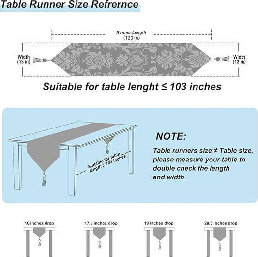 HeMiaor Retro Embroidery Pattern Table Runner with Tassels for Luxurious Home Decor for Party Dinner 120 inches Long Light Blue