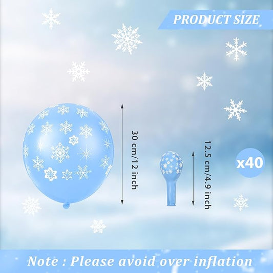 Skylety 40 Pieces Snowflake Balloons Bulk Winter Transparent Snowflake Latex Balloons for Christmas Birthday Wedding Party Decorations(Macaron Blue)