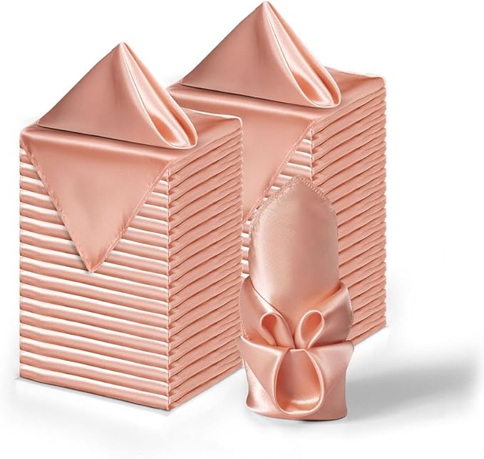 36 Pack Square Satin Dinner Napkins, 16x16 Inches Silky Soft Smooth Table Cloth Napkins for Restaurant Weddings Banquet Party Decoration, Rose Gold