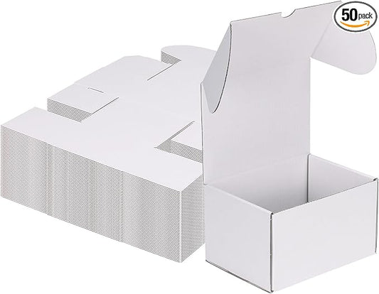 MEBRUDY 7x5x4 Inch Shipping Boxes Pack of 50, White Small Corrugated Cardboard Box for Mailing Packing Literature Mailer