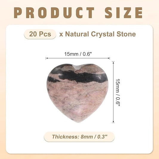 PATIKIL 20 Pcs Natural Heart Shaped Crystal Stone, 0.6 Inch Mini Polished Love Gemstone Crystal, Pocket Rock Engraved Worry Stones for Women Gifts Meditation, Pink Black