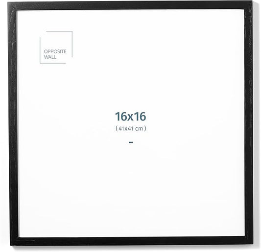 Opposite Wall - 16x16 in - Black Solid Oak Wood Picture Frame - Lightweight, Versatile & Shatterproof - Wall Hanging Poster or Photo Frame - Wall Decor for Office, Gallery & Home