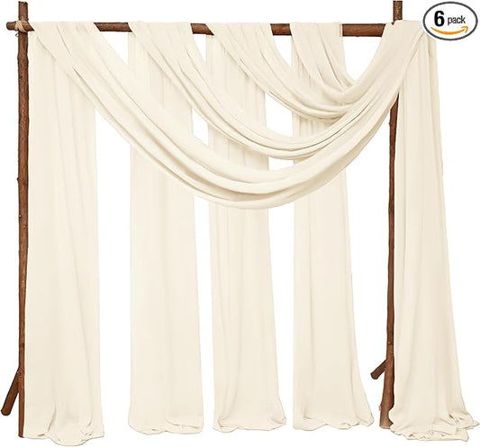 6 Panels Ivory Wedding Arch Drapery 28" x 20Ft Wedding Arch Draping Fabric Chiffon Fabric Drape Sheer Backdrop Curtain for Weddings Party Swag Ceremony Birthday Arbor Drapery Reception Ceiling Décor