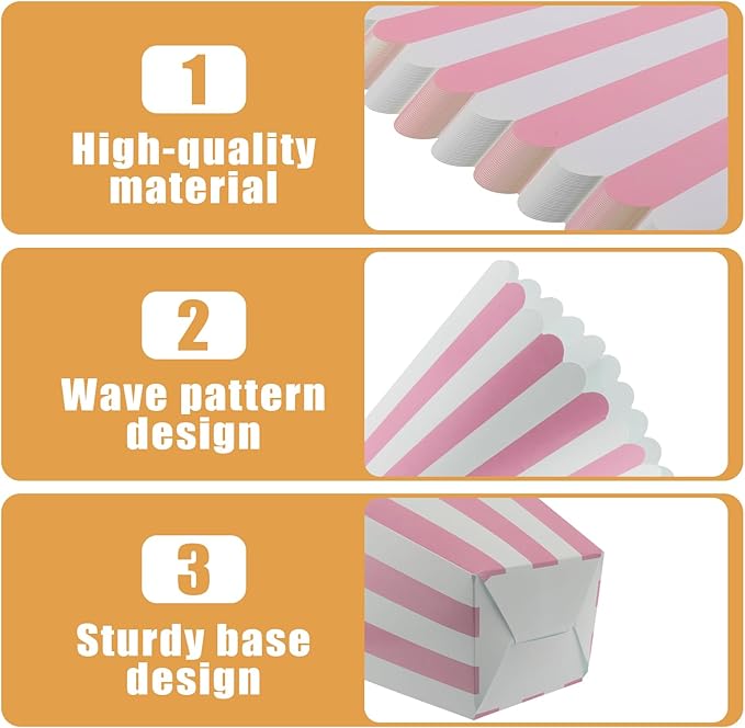50 Pcs Pink Popcorn Boxes Mini Paper Popcorn Box Cardboard Container for Party Disposable Snack Candy for Movie Nights Birthday Wedding (Pink,White)