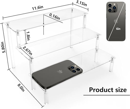 AZEAM 2 Packs Acrylic Display Risers,Clear Display Risers Stand Small Mini Shelf 3 Tiered Cupcake Stand for Food Desserts Stand Perfume Organizer Toys Collections Cosmetic Products Tabletop Use