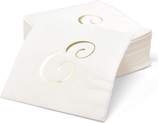 Gift Boutique 100 Gold Monogram Cocktail Napkins Letter E Disposable Paper Hand Towels for Bathroom Wedding Baby Shower Holiday Party Decor