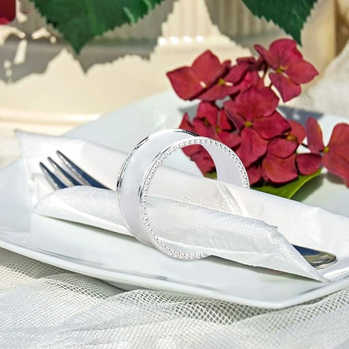 20 Pcs Stainless Steel Bead Side Napkin Rings Delicate Serviette Buckles (Silver)