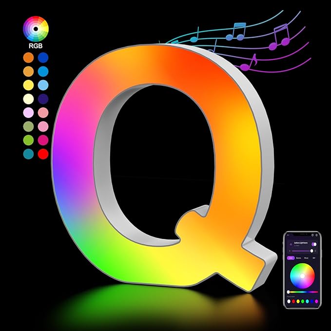 OJQ Light Up Letters LED Letter - Marquee Letters Room Decor Alphabet Letter Music Sync Color Change Colorful - Christmas Birthday Gifts for Girl - Teen Girls Gifts Party Home Wall Decor