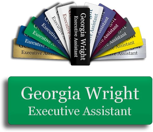Custom Engraved Name Tag 1" x 3" Personalized Badge Magnetic or Pin Backing Made in The USA by Gem Awards (Green)