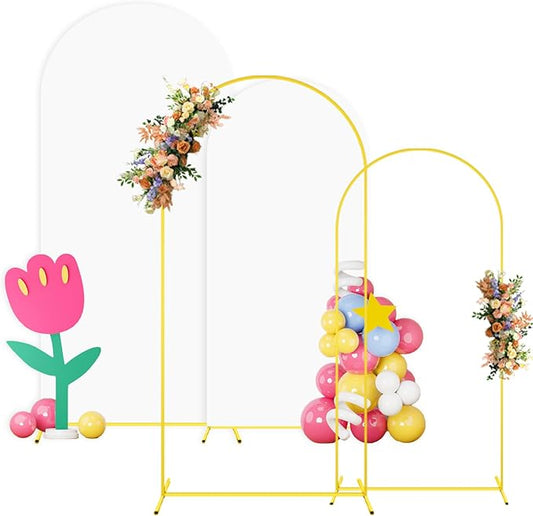 Metal Arch Backdrop Stand Set of 2 with Cover 6FT 7.2FT White Spandex Arch Backdrop Covers for Gold Wedding Arch Stand Arch Stand Covers for Birthday Party Baby Shower Birdal Shower Decorations