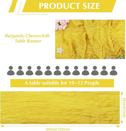10 Pack Yellow Cheesecloth Table Runner -21*120Inch Long Boho Wedding Table Decor, Rustic Gauze Fabric Runner for Bridal Showers, Baby Showers & Parties (Sheer, Lightweight, Wrinkled Design)