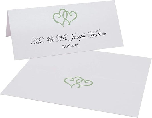 Linked Hearts Place Cards, Sage (Choose Color), Set of 60, Pre-cut and Scored - Wedding, Party, Dinner, and Special Events - Made in the USA