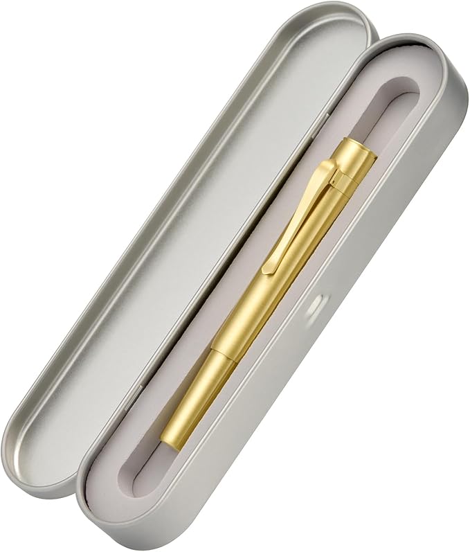 Hongdian M2 Black Forest Mini Fountain Pen, Long Blade Nib & Sleek Shape Brass Short Pocket Travel Pen (Glossy Brass)
