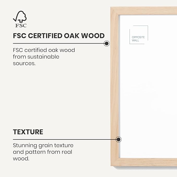 Opposite Wall - 12x16 in - Natural Solid Oak Wood Picture Frame - Lightweight, Versatile & Shatterproof - Wall Hanging Poster or Photo Frame - Wall Decor for Office, Gallery & Home