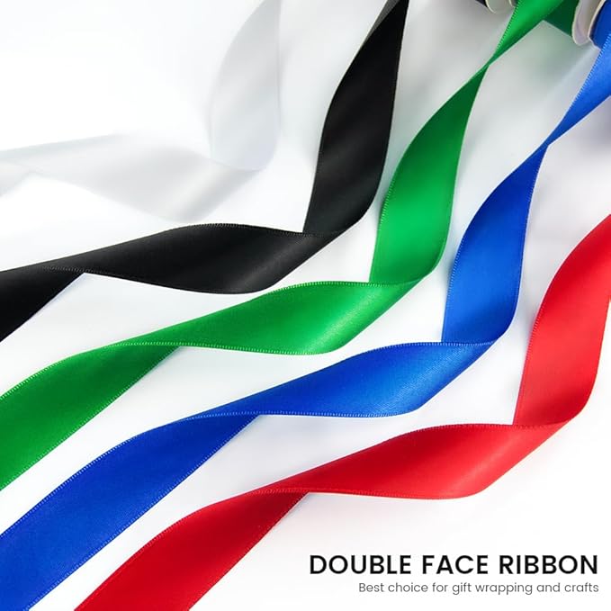 Double Face White Satin Ribbon 5/8 inch X 50 Yards Polyester White Ribbon for Wedding Decor, Wreath, Gift Package Wrapping and Other Projects
