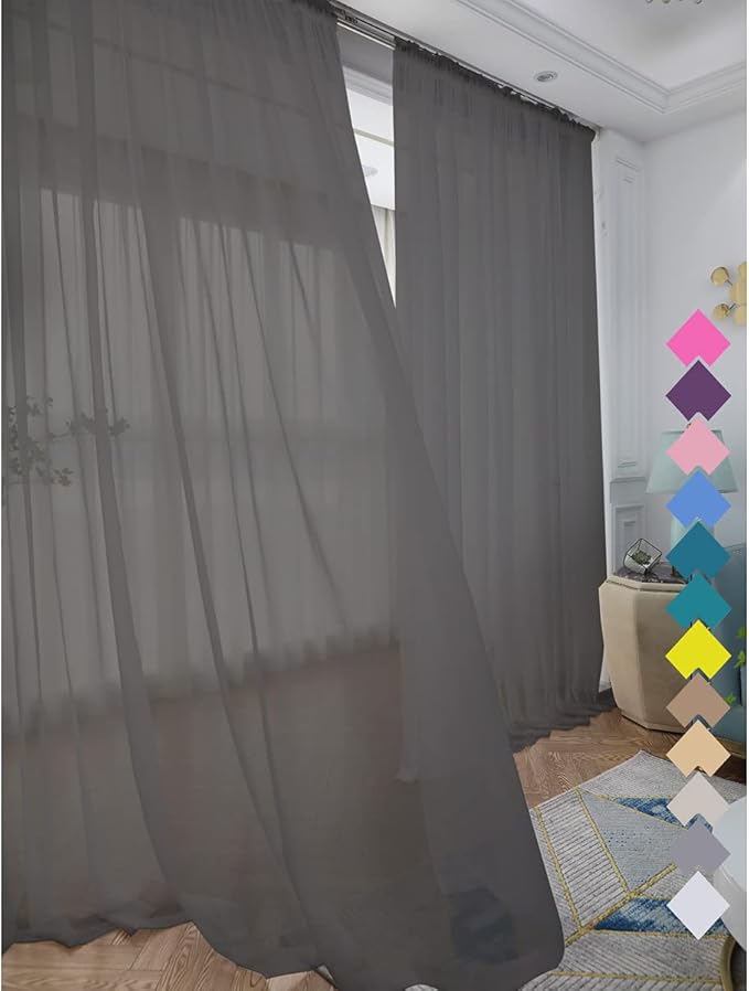 Window Dark Grey Sheer Curtains 60 Inches Width 145 Inches Long 2 Panels Sheer Curtain Clear Curtains Basic Rod Pocket Panel for Home Living Room Bedroom Kids Room Yard Patio Parlor Sliding