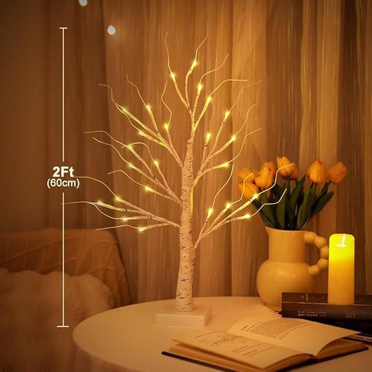 2FT Lighted Birch Tree,Christmas Decorations for Indoor,Table Top Christmas Trees with Lights,Dual Power USB or Battery,Lighted Tree for Winter Holidays Halloween Wedding Decor Set of 2