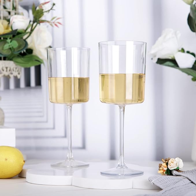 Ciaell 6 Pack Plastic Wine Glasses - 10 Oz Plastic Disposable Wine Glasses with Stem Perfect for Parties & Weddings & Poolside & Outdoors & Camping
