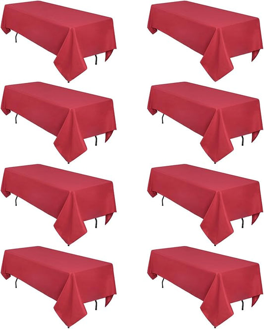 CozRhythm 8 Pack Red Tablecloth 60 x 126 Inch Rectangular Tablecloths for 8 Foot Rectangle Tables, Wrinkle Resistant Red Table Cloth Washable Polyester Fabric Table Covers for Buffet Wedding Party