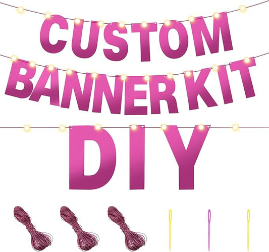 TaoBary 112 Pcs DIY Letter Kit Glitter Customizable Banner Letters Include 107 Letters and Numbers 3 Rope and 2 Needles for Birthday Halloween Christmas Wedding Valentine Party Decor(Bright Pink)
