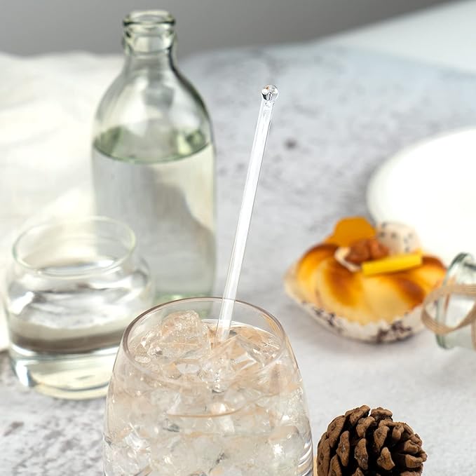 50-PCS Clear Plastic Swizzle Sticks, Crystal Cake Pops, Cocktail Coffee Drink Stirrers, Stir Sticks, 7.24 Inch