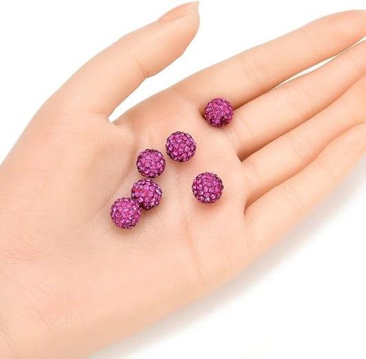 50pcs Adabele Grade A Suncatcher Crystal Rhinestone Pave Loose Beads 10mm Fuchsia Pink Polymer Clay Disco Ball Spacers Compatible with Shamballa All Craft Jewelry Making DB10-22