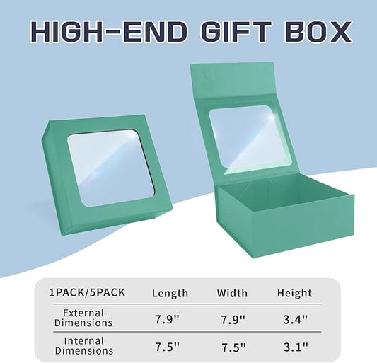 Light Green Gift Boxes with Window,7.5"x7.5"x3.1" Bridesmaid Boxe for Gift Giving,Birthday Gift Box with Magnetic,Closure Lid Gift Boxes for Presents,Cute Boxe,Luxury for Gift Packaging,Gift Box for Wrapping Gifts