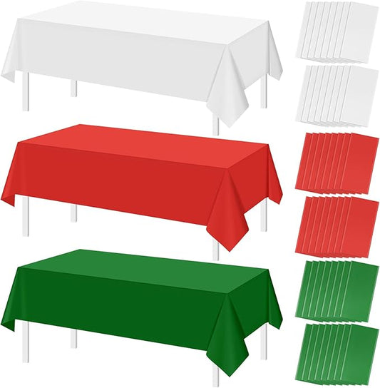 MASHAN 48 Pack Christmas Tablecloth Bulk, Red White Green Disposable Tablecloths, Rectangle Italian Theme Table Covers for Christmas Family Gathering Dining and Italian Party Decoration,54 x 108 Inch