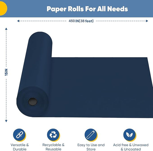 Navy Blue Wrapping Paper, 15"x450" Construction Bulletin Board Craft Art Decorative Paper, Eid Father's Day Birthday Bouquet Flower Gift Wrap for Men Dad Him Boy, Florist Supplies for Packing Shipping