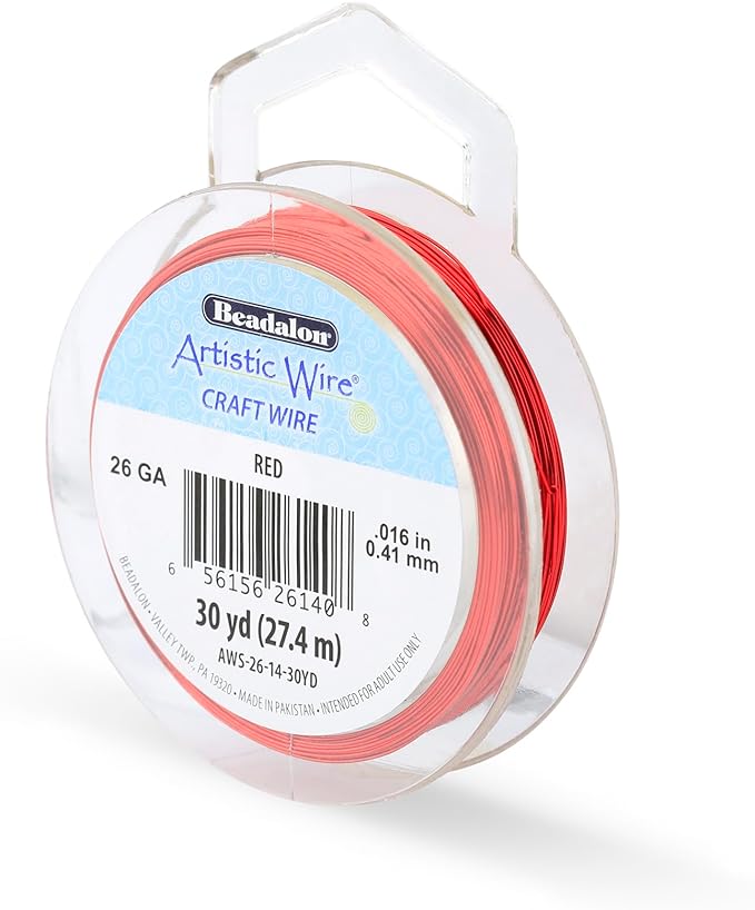 Artistic Wire, 26 Gauge Tarnish Resistant Colored Copper Craft Wire, Red, 30 yd