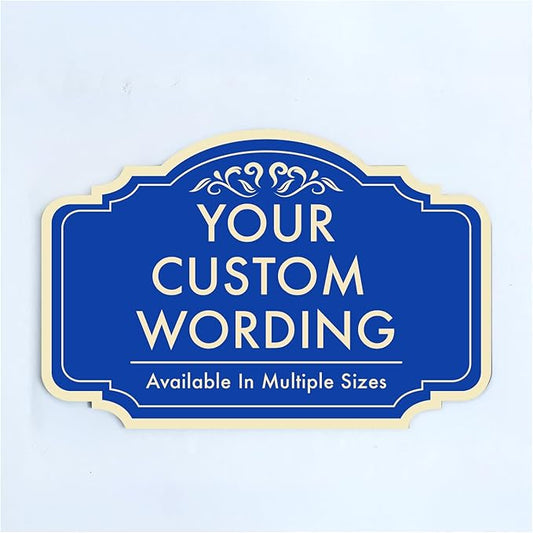 Custom Decorative Outdoor Metal Sign - Personalized Aluminum Driveway Sign, Waterproof, Made in USA - Design 2 Blue Steel 14x10 In