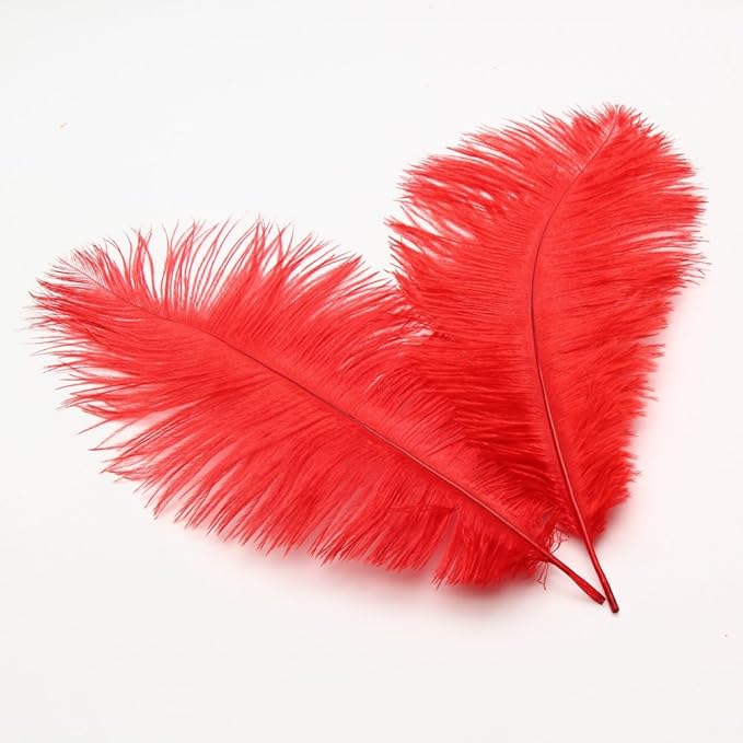 Sowder 16-18inch(40-45cm) Ostrich Feathers Plume for Wedding Centerpieces Home Decoration Pack of 10pcs(red)