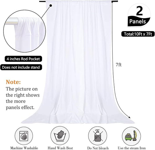 10 x 7 Feet White Backdrop Curtain for Partie, Background Curtains for Photoshoot, Birthday, Wedding, Halloween, Thanksgiving, Christmas, New Year Party Decorations 5Ft x 7Ft, 2 Panels