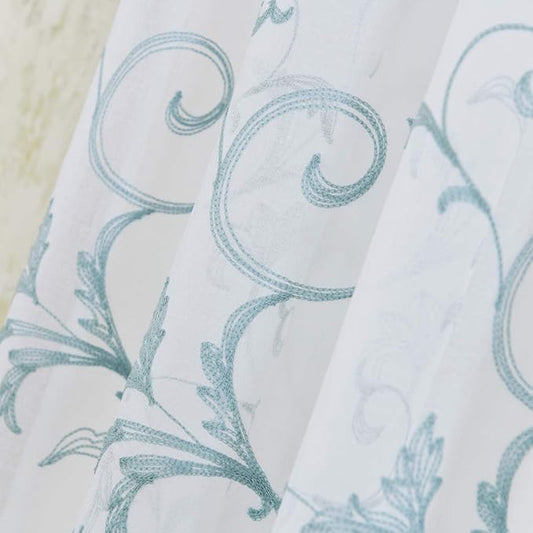 Embroidered Floral Sheer Curtains Blue 63 Inch , Rod Pocket Voile Drapes for Living room, Bedroom, Vintage Embroidery Semi Crinkle Curtain Panels for Yard, Patio, Villa, Parlor, Set of 2, 52"x 63".