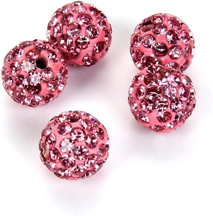 100pcs Adabele Grade A Suncatcher Crystal Rhinestone Pave Loose Beads 8mm Rose Pink Polymer Clay Disco Ball Spacers Compatible with Shamballa All Craft Jewelry Making DB8-3