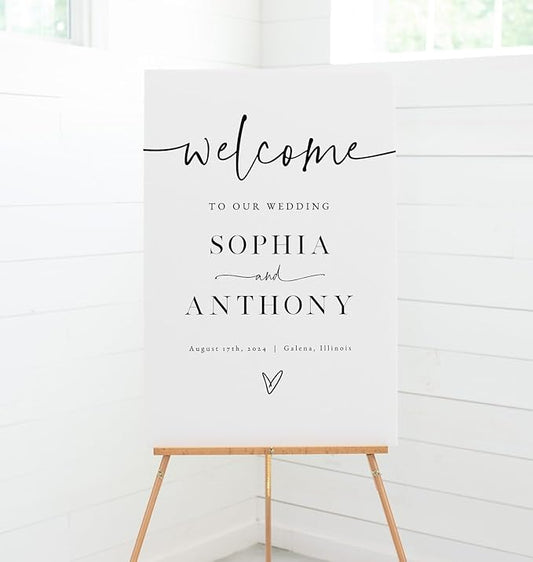 Wedding Welcome Sign, Minimalist Welcome Sign, 12" x 18" (Small), 27" (Medium), 36" (Large), Plastic, Modern, Pole Mount, Weather