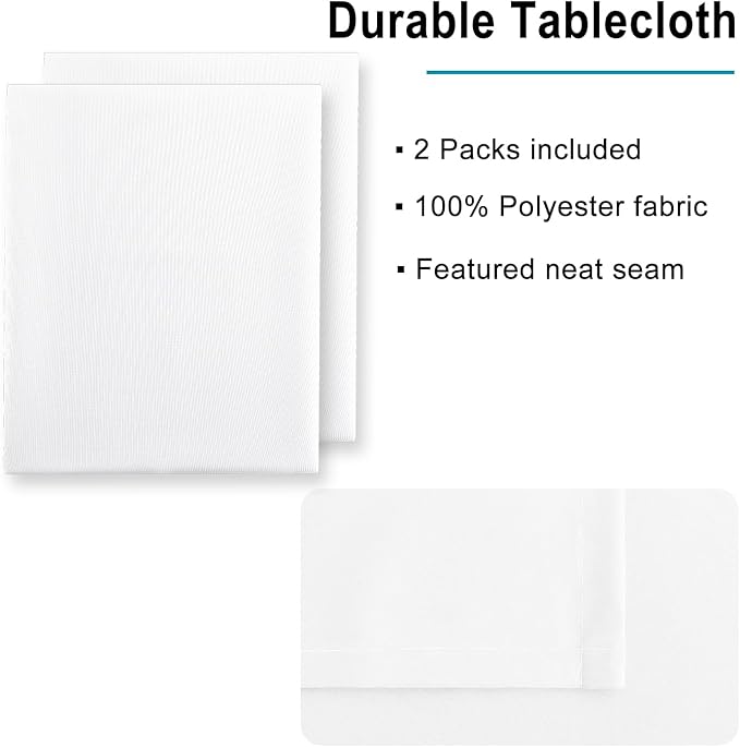 Hiasan 2 Pieces White Rectangle Tablecloth - Waterproof and Spillproof Restaurant Washable Polyester Table Cloth for Dining Room, 60 x 102 Inch