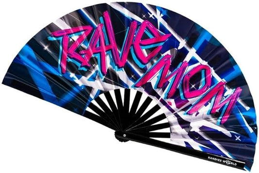 Kandies World UV Reactive Custom Festival Folding Hand Fan - Unique Designs, Made of Bamboo, Clacking Sound, Lightweight - Perfect Rave and Festival Accessory!