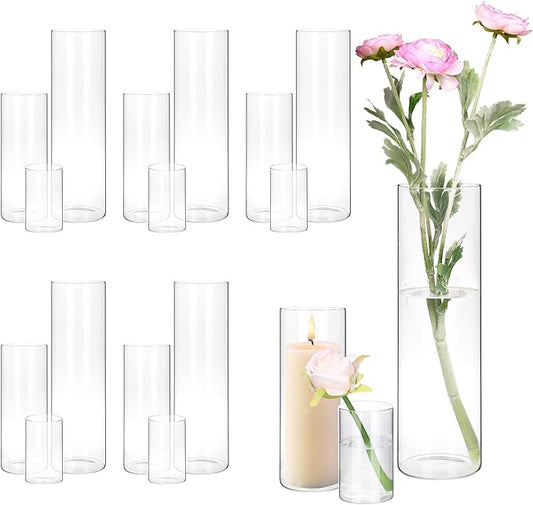 Fixwal 18pcs Tall Cylinder Vases for Centerpieces 4, 8, 12 Inch Clear Glass Flower Vase Floating Candle Holder for Table Shelf, Party, Wedding, Home Decor