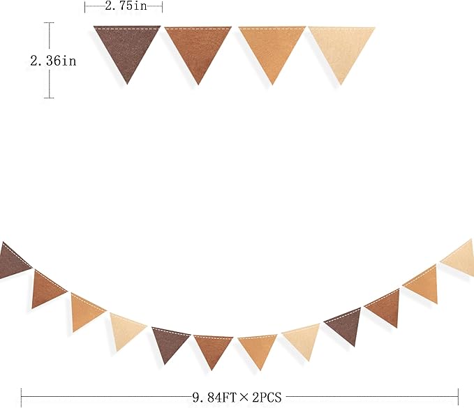 Brown Party Decorations Ombre Brown Felt Hanging Triangle Mini Bunting Pennant Banner Flag for Birthday Baby Shower Wedding Neutral Boho Woodland Safari Western Cowboy Party Classroom Nursery Decor