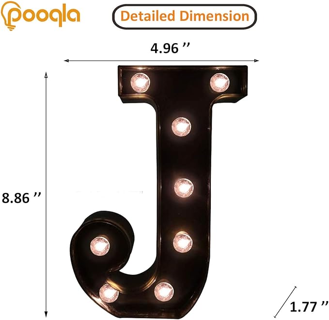 Decorative LED Illuminated Letter Marquee Sign - Alphabet Marquee Letters with Lights For Wedding Birthday Party Christmas Night Light Lamp Home Bar Decoration J, Black
