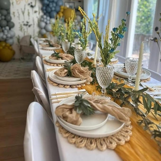 3 Pack Gold Cheesecloth Table Runner Fall Thanksgiving 35x120 Inch Yellow Cheese Cloth Runner 10FT Boho Rustic Gauze Table Runner for Wedding Baby Shower Birthday Party Decor